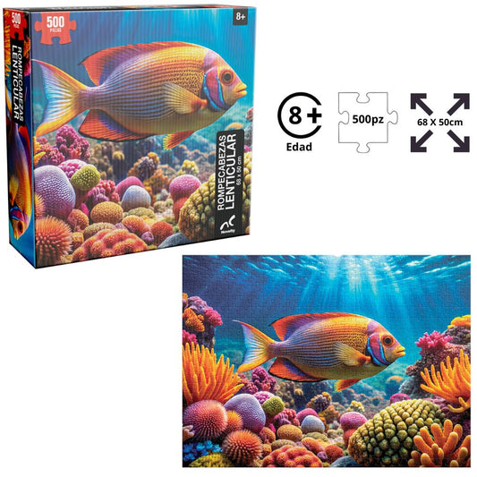 Rompecabezas lenticular peces 500 piezas efecto 3D 68x50 cm | Nvelty