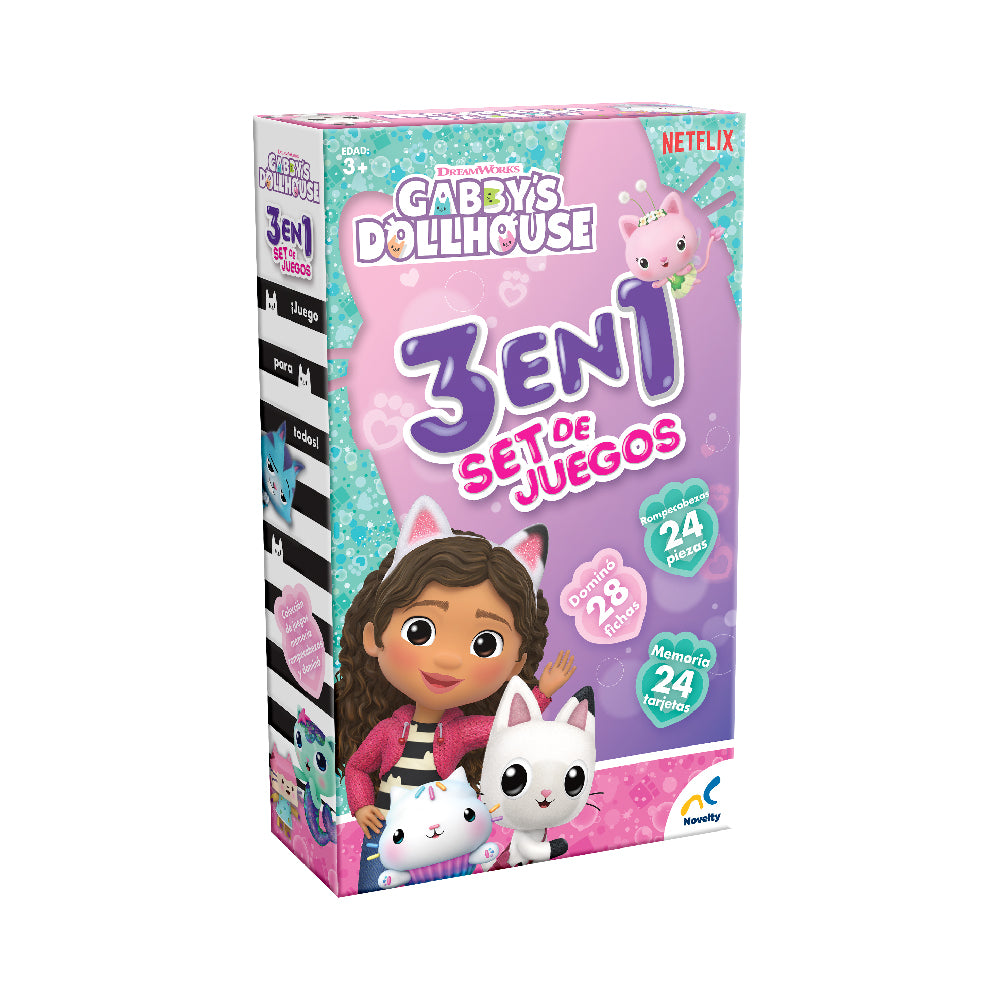 Set de Juegos 3 En 1 Memoria,dominó y rompecabezas Gabby´S Dollhouse