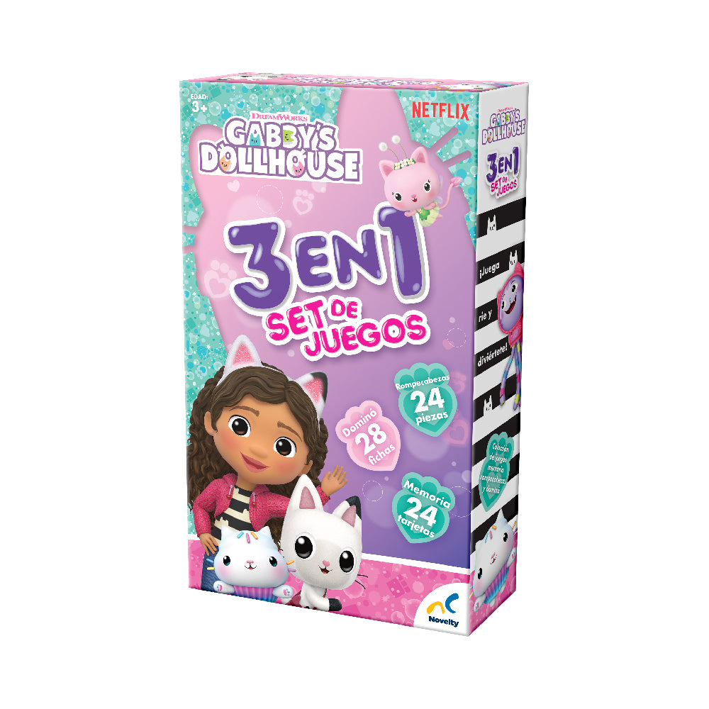 Set de Juegos 3 En 1 Memoria,dominó y rompecabezas Gabby´S Dollhouse