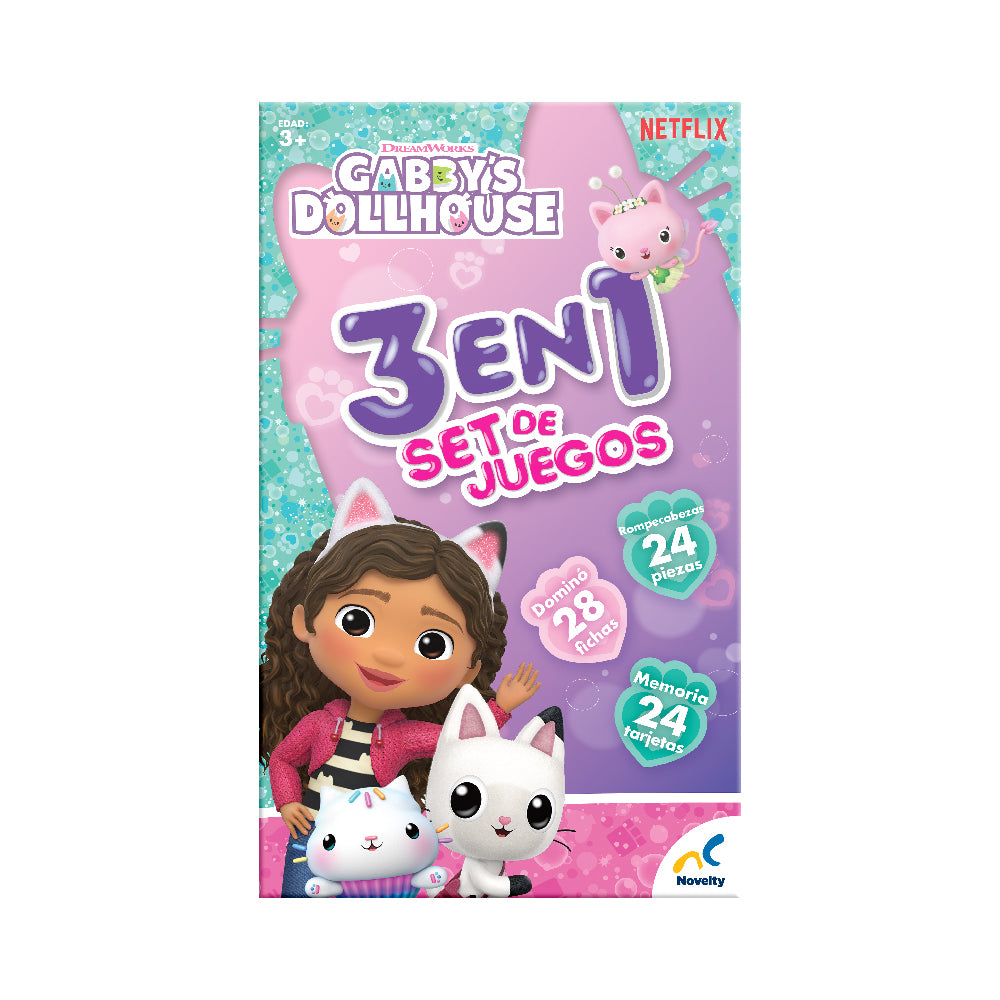 Set de Juegos 3 En 1 Memoria,dominó y rompecabezas Gabby´S Dollhouse