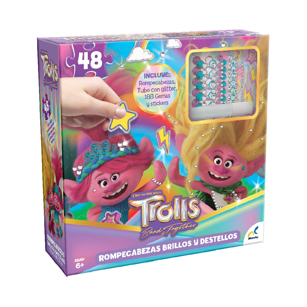 Rompecabezas Infantil Brillos y Destellos Trolls 3 48pz