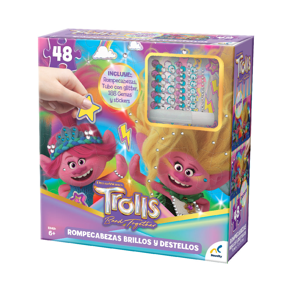 Rompecabezas Infantil Brillos y Destellos Trolls 3 48pz