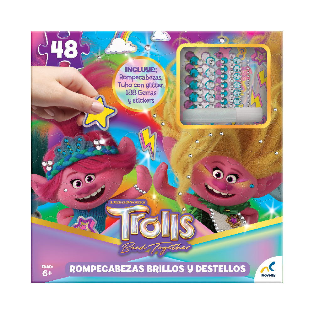 Rompecabezas Infantil Brillos y Destellos Trolls 3 48pz