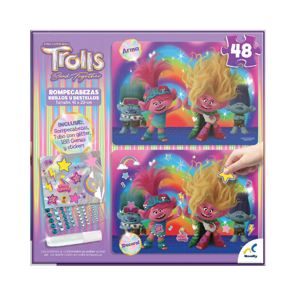Rompecabezas Infantil Brillos y Destellos Trolls 3 48pz