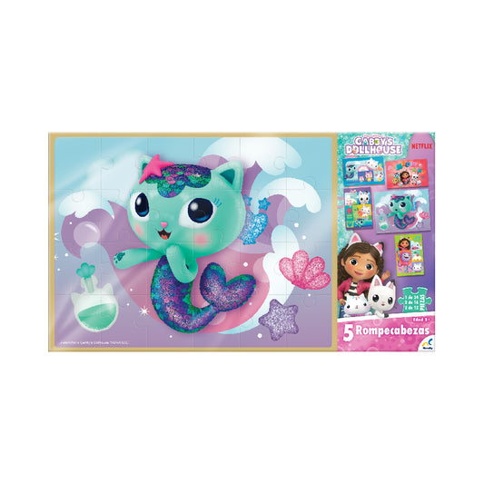 Rompecabezas 5 En 1 Gabby´s Dollhouse caja de madera