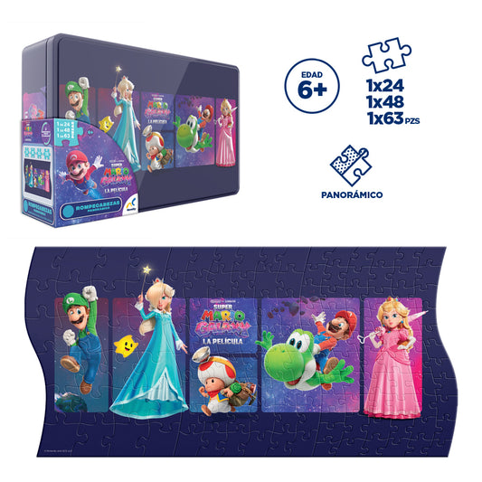 Rompecabezas Super Mario Galaxy Panorámico Tin 24,48 y 63 Piezas