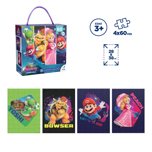 Rompecabezas 4 en 1 Mario Galaxy 60 Piezas |Mario, Peach, Yoshi y Bowser