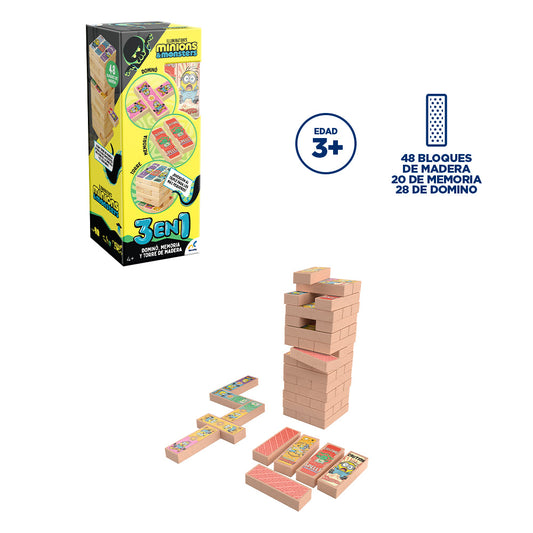 Juego de Mesa Minions and Monsters Torre de madera 3 en 1