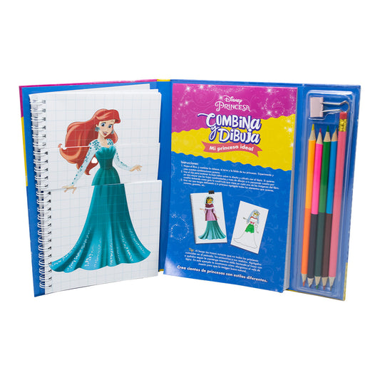 Libro Disney Princesa Combina y Dibuja | Mi Princesa Ideal| Novelty
