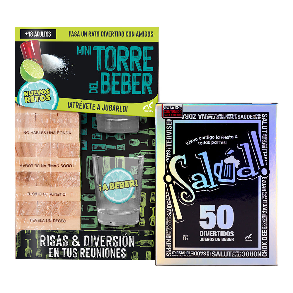 Paquete ¡Salud! 50 Juegos del Beber con Mini Torre del Beber – Novelty Corp