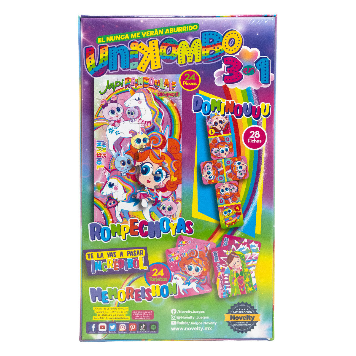 Set de juegos 3 en 1 memoria, domino y rompecabezas distroller caja de carton