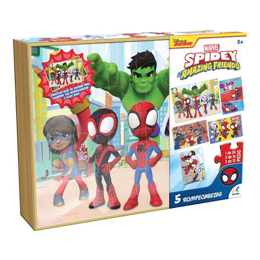 Rompecabezas 5 en 1 Spidey de Madera | Juegos Educativos Marvel para Niños