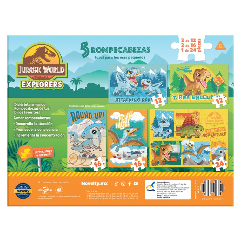Rompecabezas 5 en 1 de Jurassic World para Niños Novelty