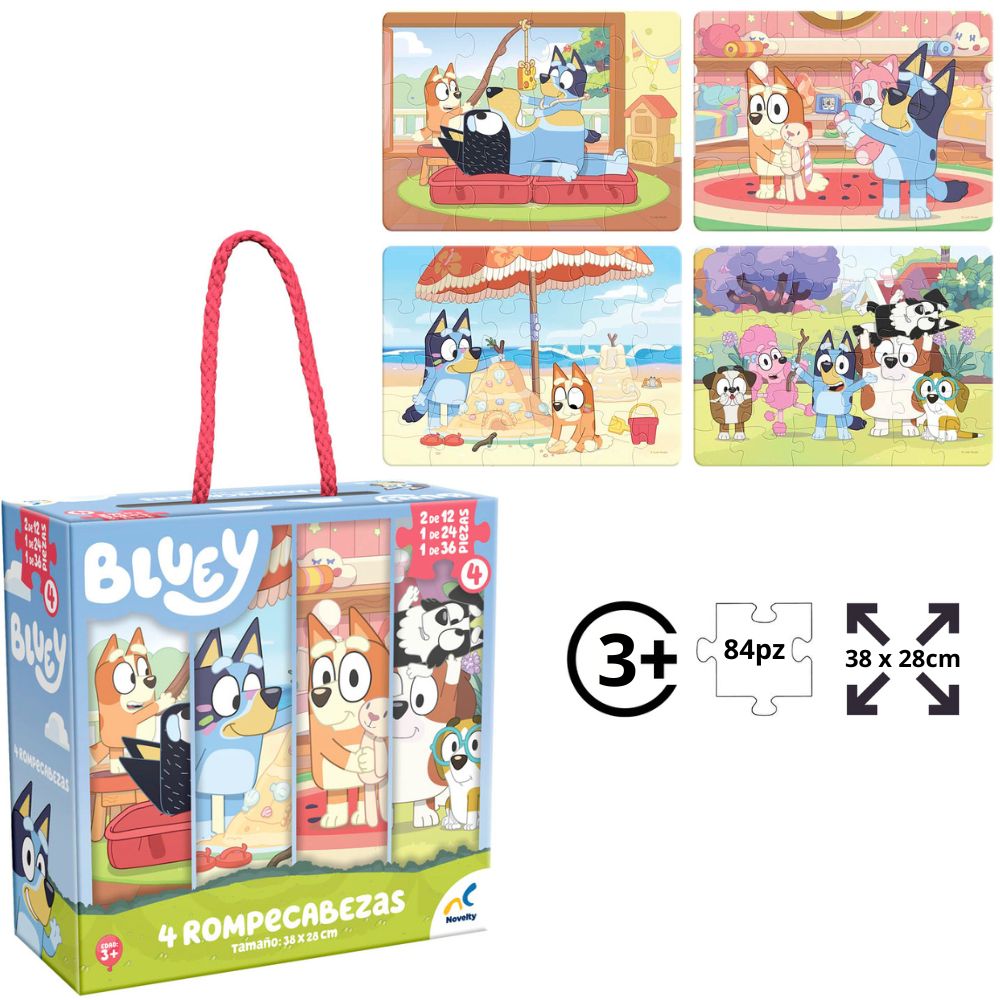 Rompecabezas Bluey 4 en 1 | 12, 24 y 36 Piezas – Novelty Corp.