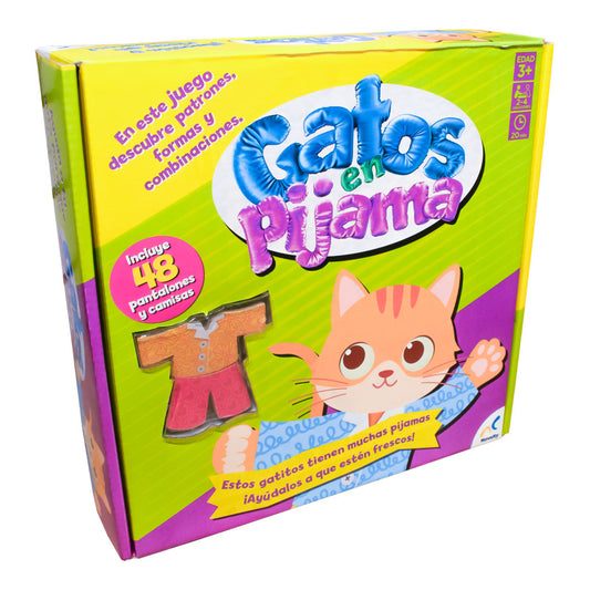 Juego de mesa Gatos en Pijama, identifica patrones, colores y formas para quitar las pijamas de los gatos. Diversión educativa para toda la familia.