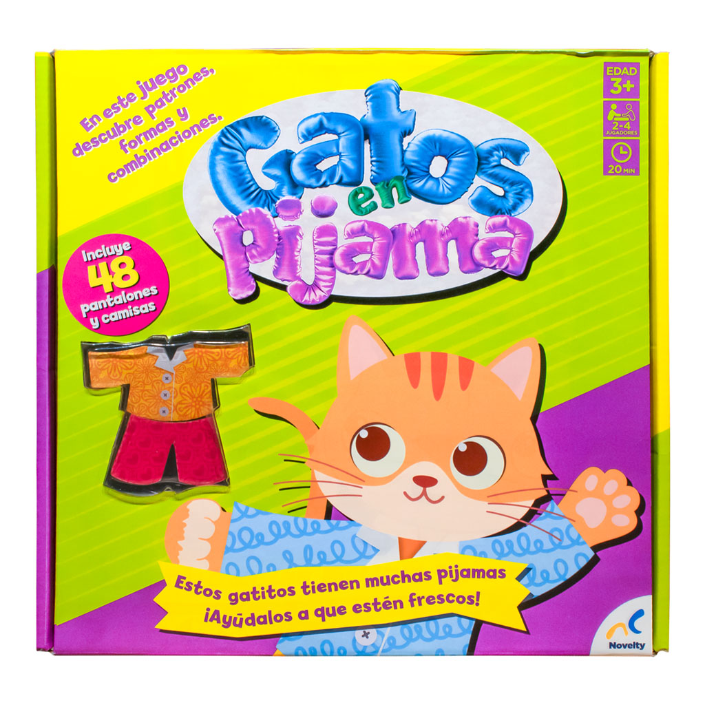 Juego de mesa Gatos en Pijama, identifica patrones, colores y formas para quitar las pijamas de los gatos. Diversión educativa para toda la familia.