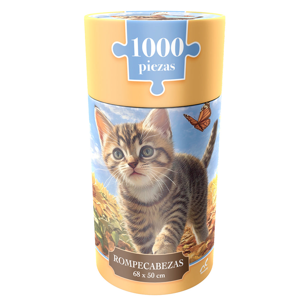 Rompecabezas Gatito Campo De Girasoles 1000 Piezas Clindro