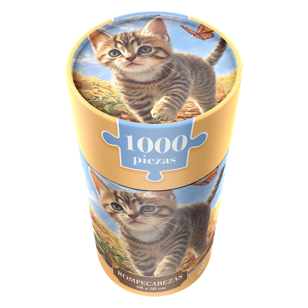 Rompecabezas Gatito Campo De Girasoles 1000 Piezas Clindro