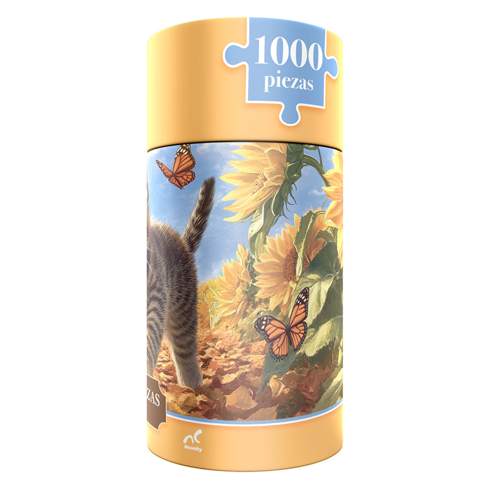 Rompecabezas Gatito Campo De Girasoles 1000 Piezas Clindro