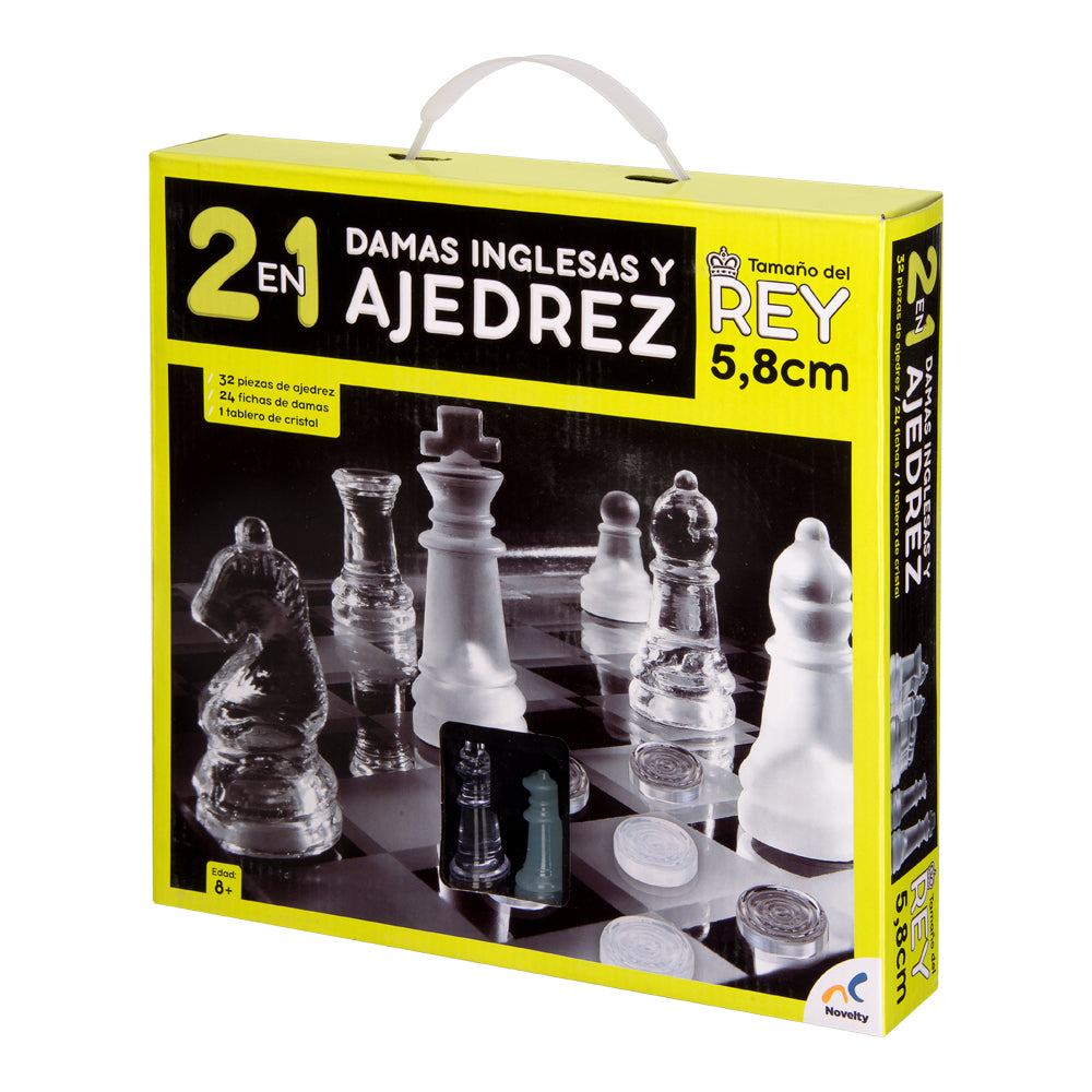 Ajedrez y Damas Inglesas con Tablero de Cristal