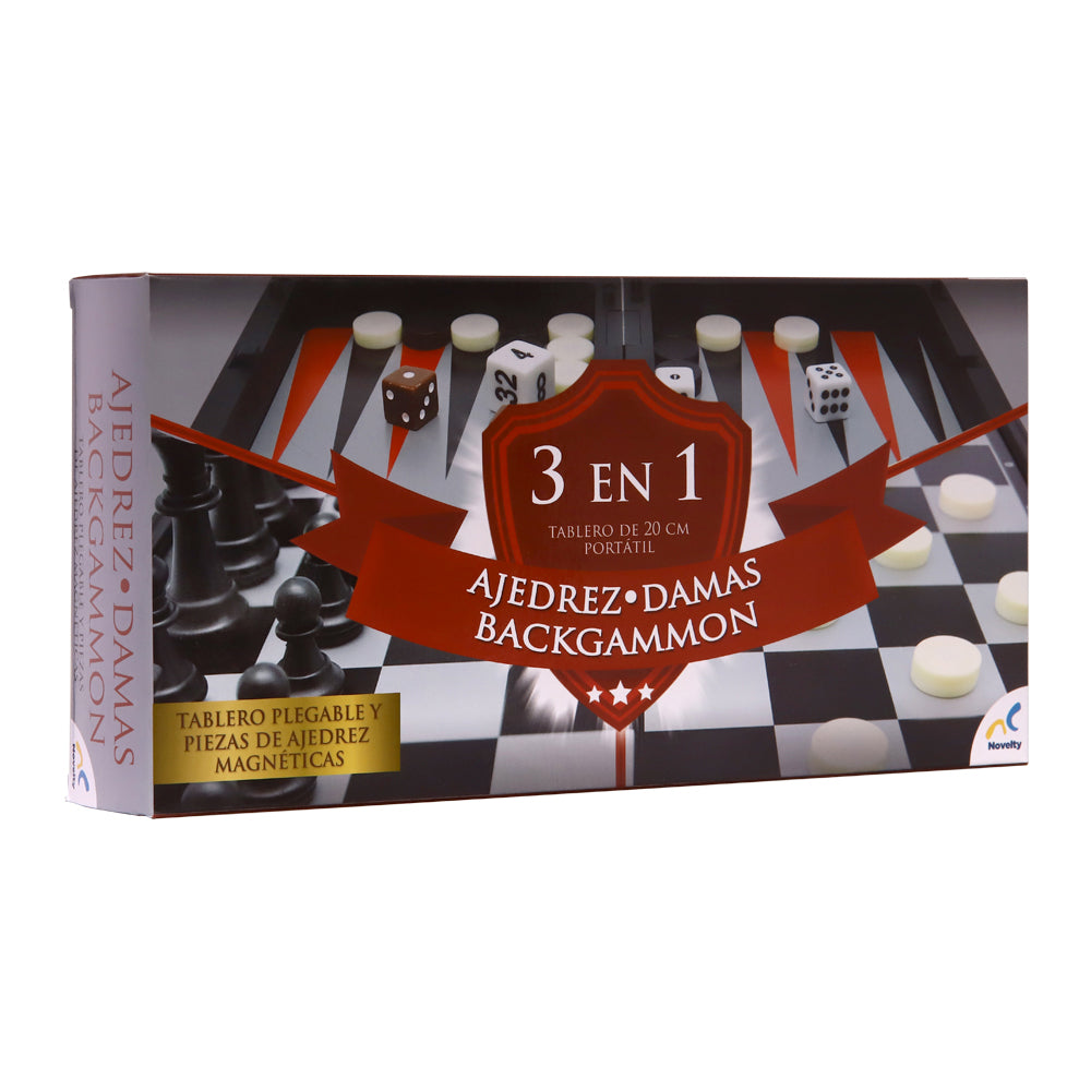 3 en 1 Magnético  Ajedrez, Damas y Backgammon