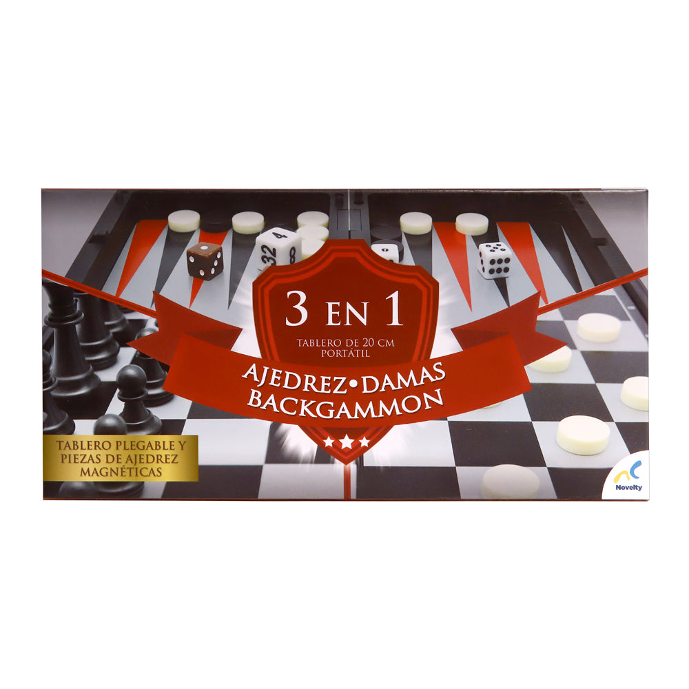 3 en 1 Magnético  Ajedrez, Damas y Backgammon
