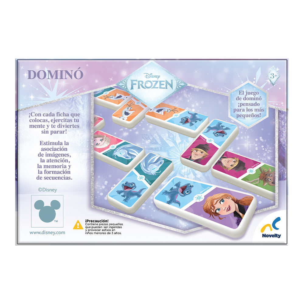 dominó infantil Frozen Disney con 28 fichas de pasta. Juego educativo con Elsa, Anna y Olaf ideal para niños y familia.| Para niños de 4 a 6 años Novelty.