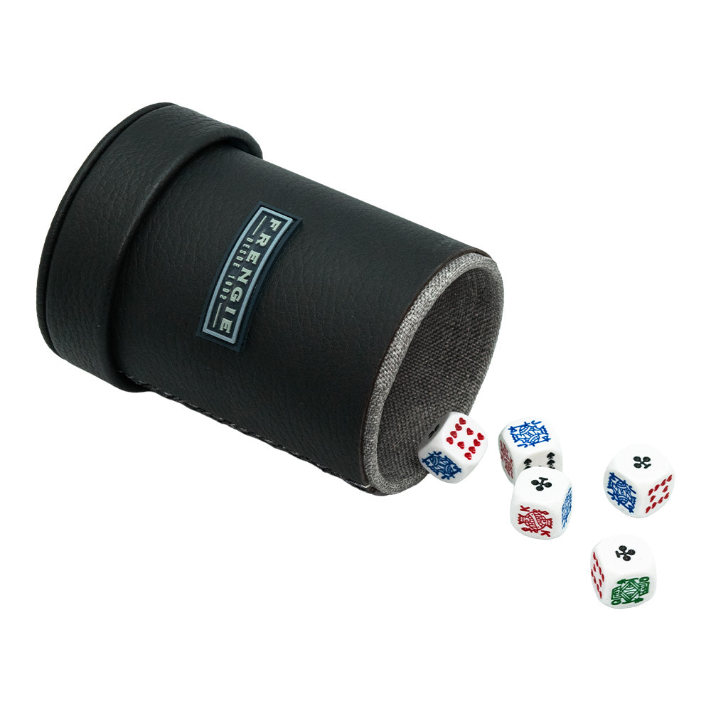 Cubilete Habano Frengie Azul con 5 Dados de Póker | Juego Premium