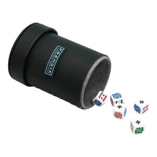 Cubilete Habano Frengie Azul con 5 Dados de Póker | Juego Premium