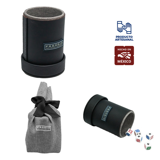 Cubilete Habano Frengie Azul con 5 Dados de Póker | Juego Premium