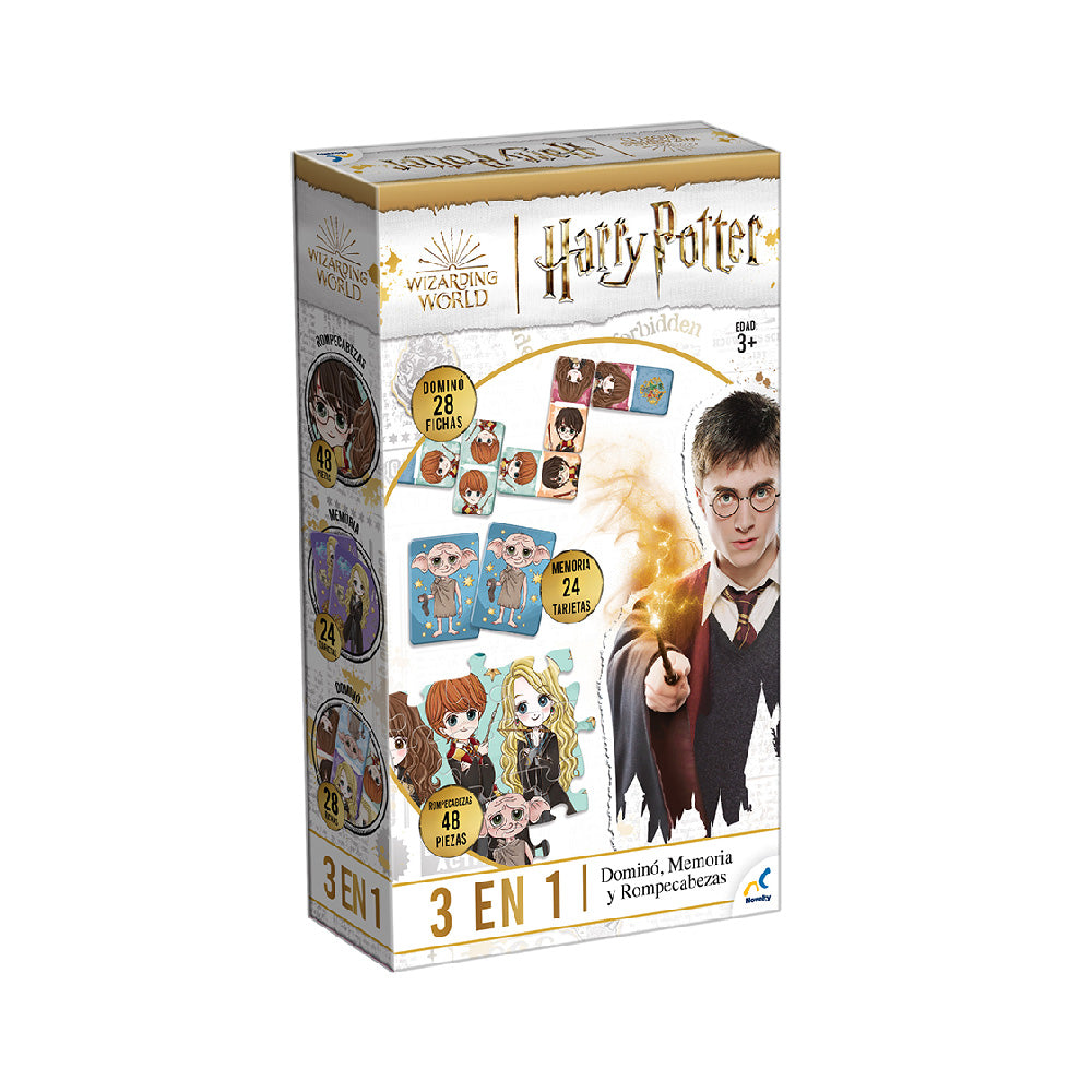 Juego 3 en 1 Harry Potter Domino, Memoria y Rompecabezas