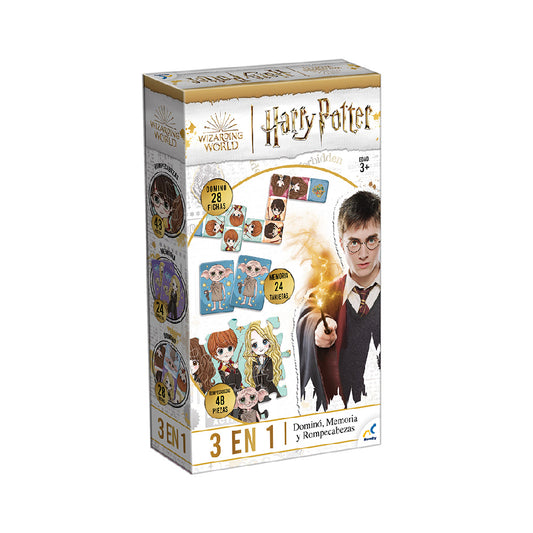 Juego 3 en 1 Harry Potter Domino, Memoria y Rompecabezas