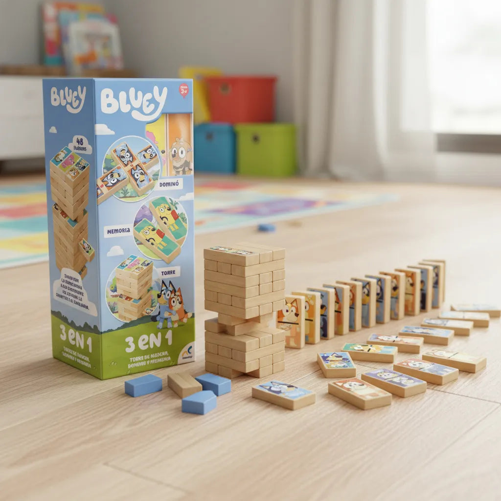 Juego de Mesa Bluey Torre de Madera 3 en 1