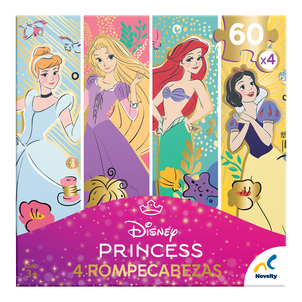 Rompecabezas Disney Princesas 4 en 1 – 60 Piezas Cada Uno – Novelty Corp.