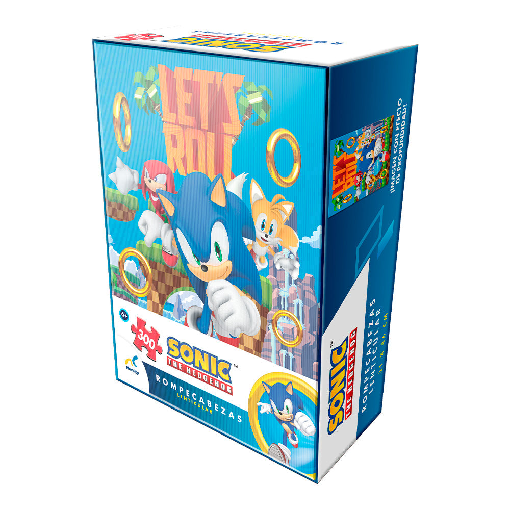 Rompecabezas Sonic lenticular de 300 piezas. Efecto 3D con diseño dinámico del icónico personaje de SEGA. Ideal para fans y coleccionistas."