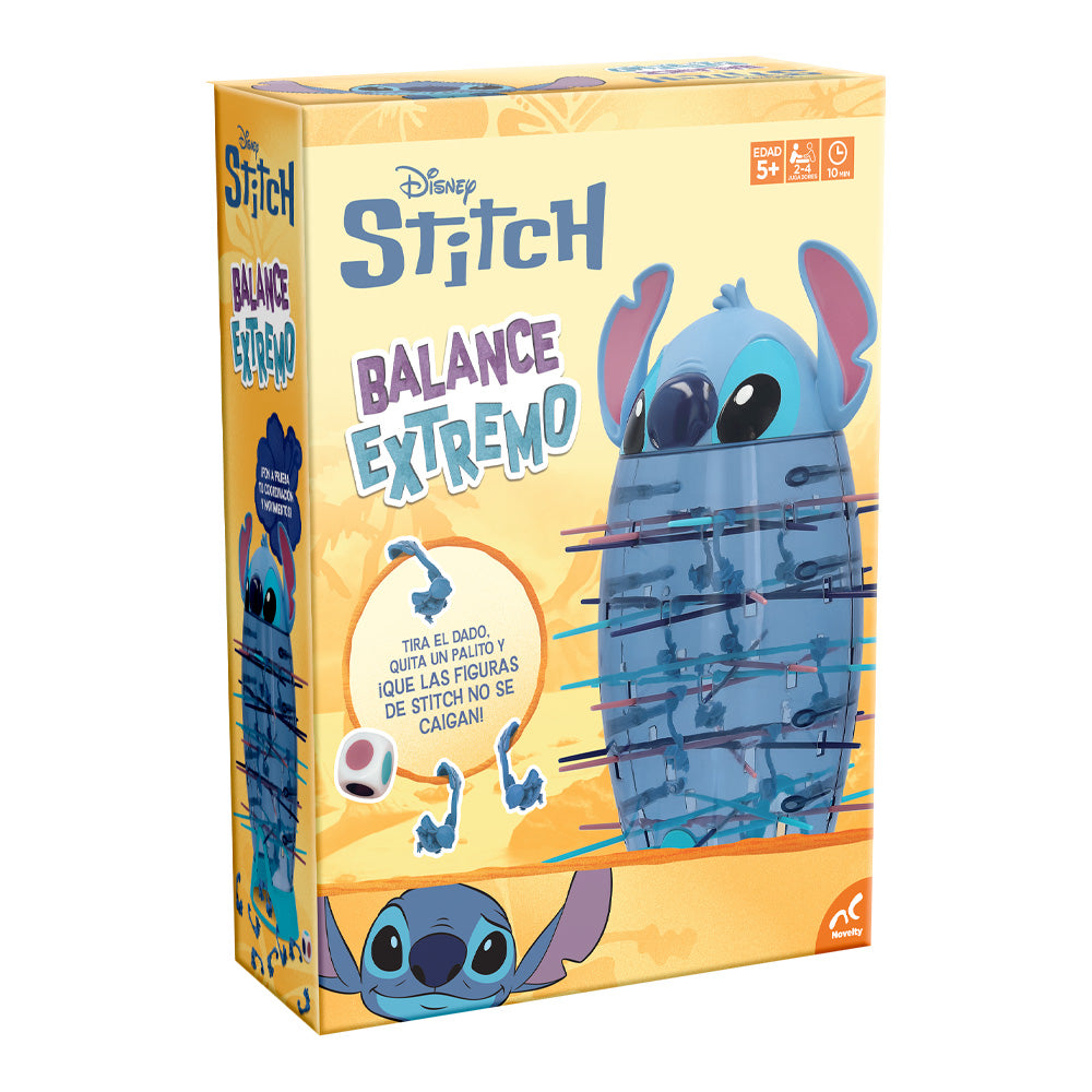 "Juego de mesa Stitch Balance Extremo, reta tu habilidad retirando palitos sin dejar caer a Stitch. Diversión para toda la familia."