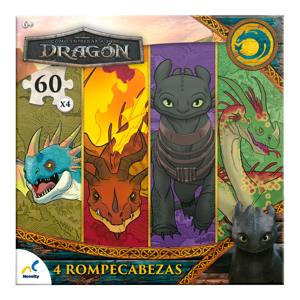 Rompecabezas Cómo Entrenar a tu Dragón – Set 4 en 1 (60 piezas)- Novelty