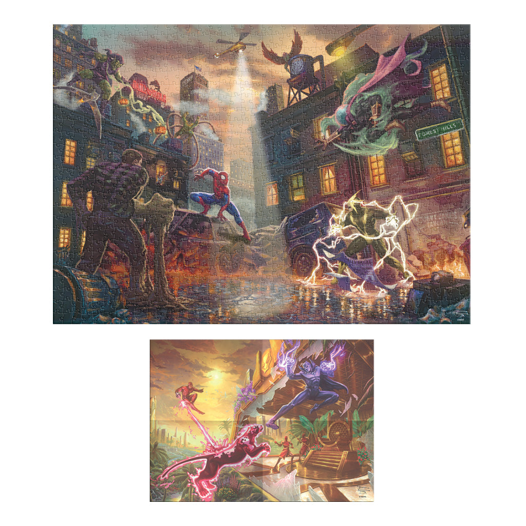 Rompecabezas Marvel Spider-Man vs Villanos Thomas Kinkade 1000 Piezas