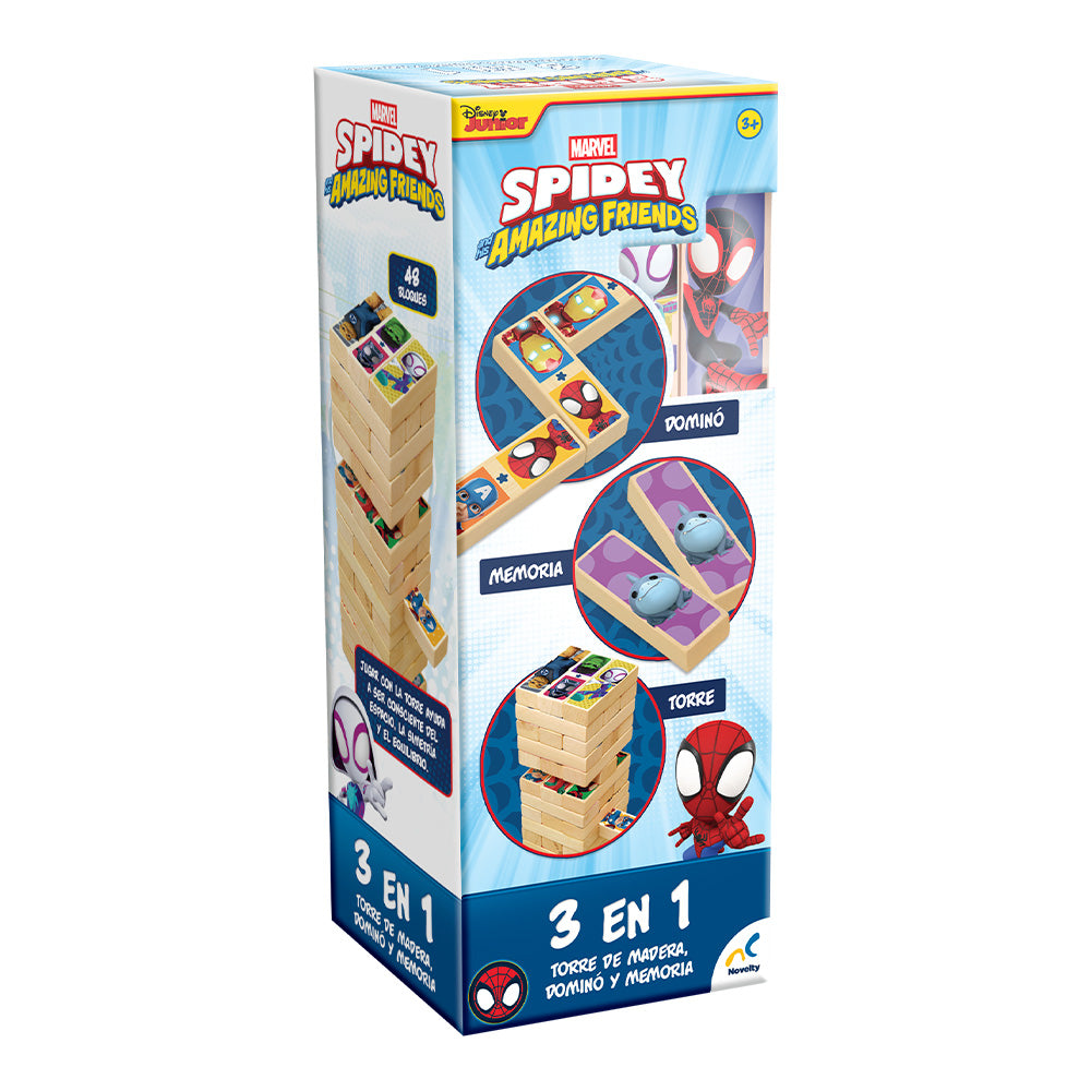 orre 3 en 1 Spidey | Juego de Madera Infantil con Memoria y Dominó | Novelty