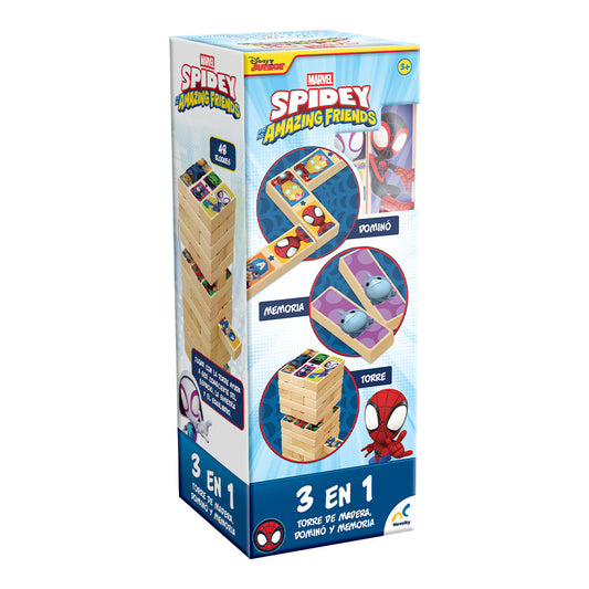 orre 3 en 1 Spidey | Juego de Madera Infantil con Memoria y Dominó | Novelty