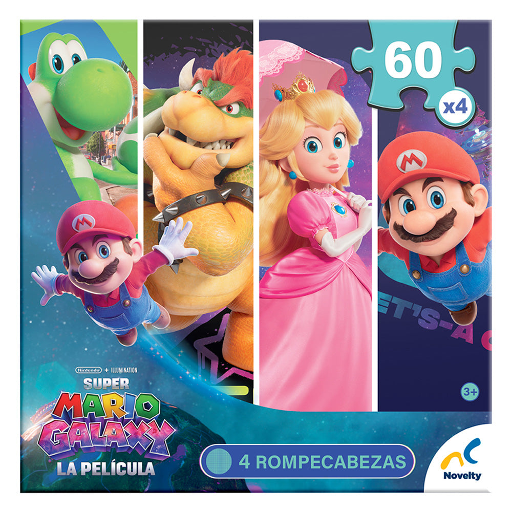 Rompecabezas 4 en 1 Mario Galaxy 60 Piezas |Mario, Peach, Yoshi y Bowser