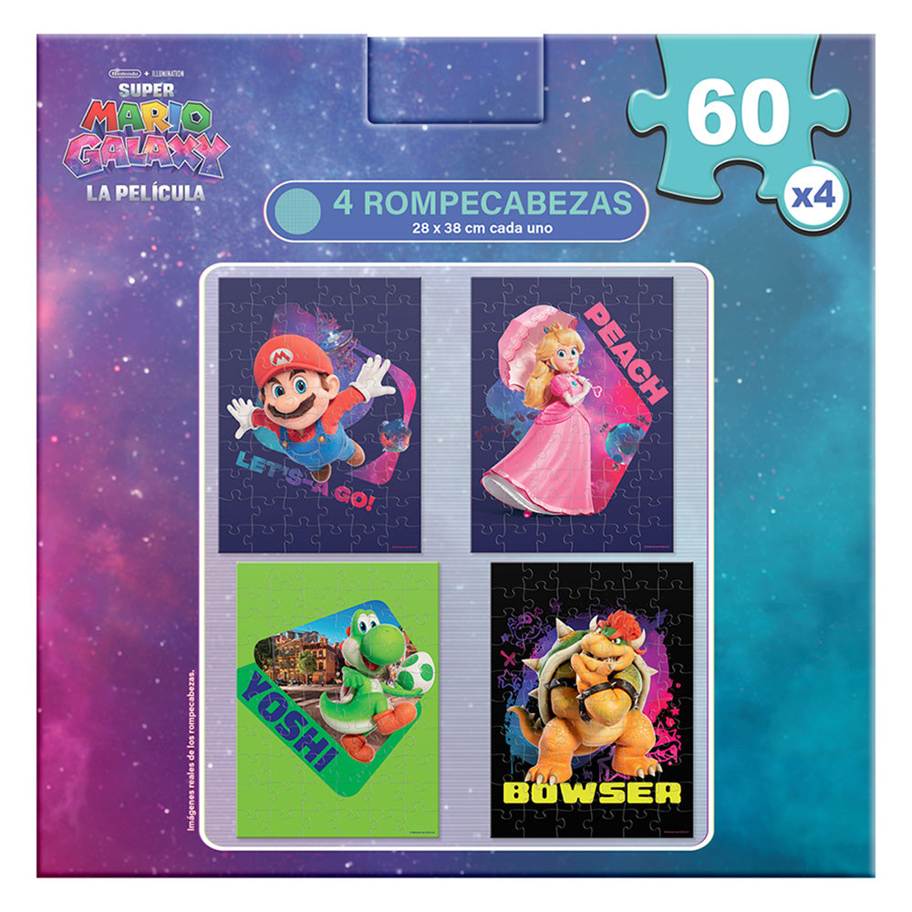 Rompecabezas 4 en 1 Mario Galaxy 60 Piezas |Mario, Peach, Yoshi y Bowser