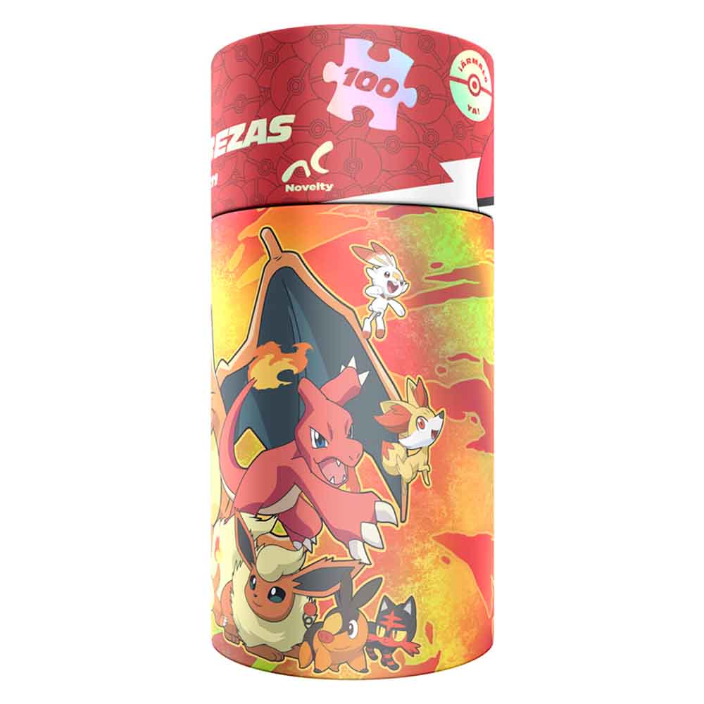 Rompecabezas Infantil Pokémon Fuego 100 Piezas Cilindro Metalizado