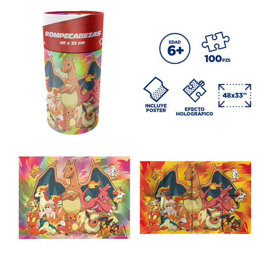 Rompecabezas Pokémon Fuego Cilindro 100 Piezas