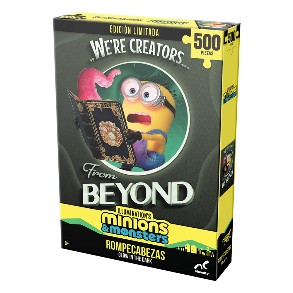rompecabezas Minions Glow in the Dark de 500 piezas edición limitada. Diseño coleccionable que brilla en la oscuridad, ideal para fans y familias.