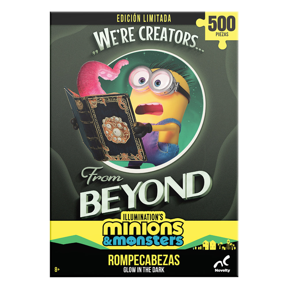 rompecabezas Minions Glow in the Dark de 500 piezas edición limitada. Diseño coleccionable que brilla en la oscuridad, ideal para fans y familias.