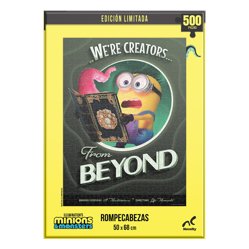 rompecabezas Minions Glow in the Dark de 500 piezas edición limitada. Diseño coleccionable que brilla en la oscuridad, ideal para fans y familias.