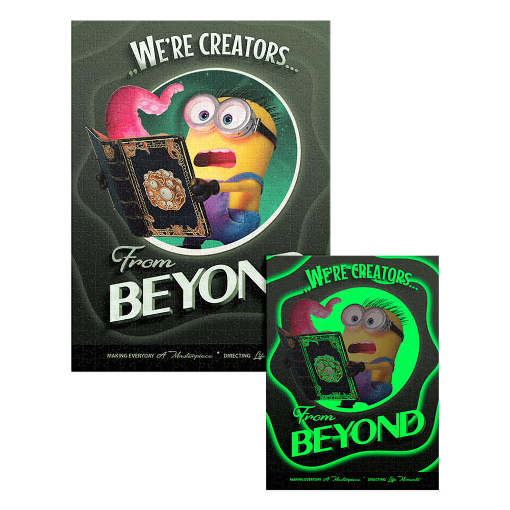 rompecabezas Minions Glow in the Dark de 500 piezas edición limitada. Diseño coleccionable que brilla en la oscuridad, ideal para fans y familias.