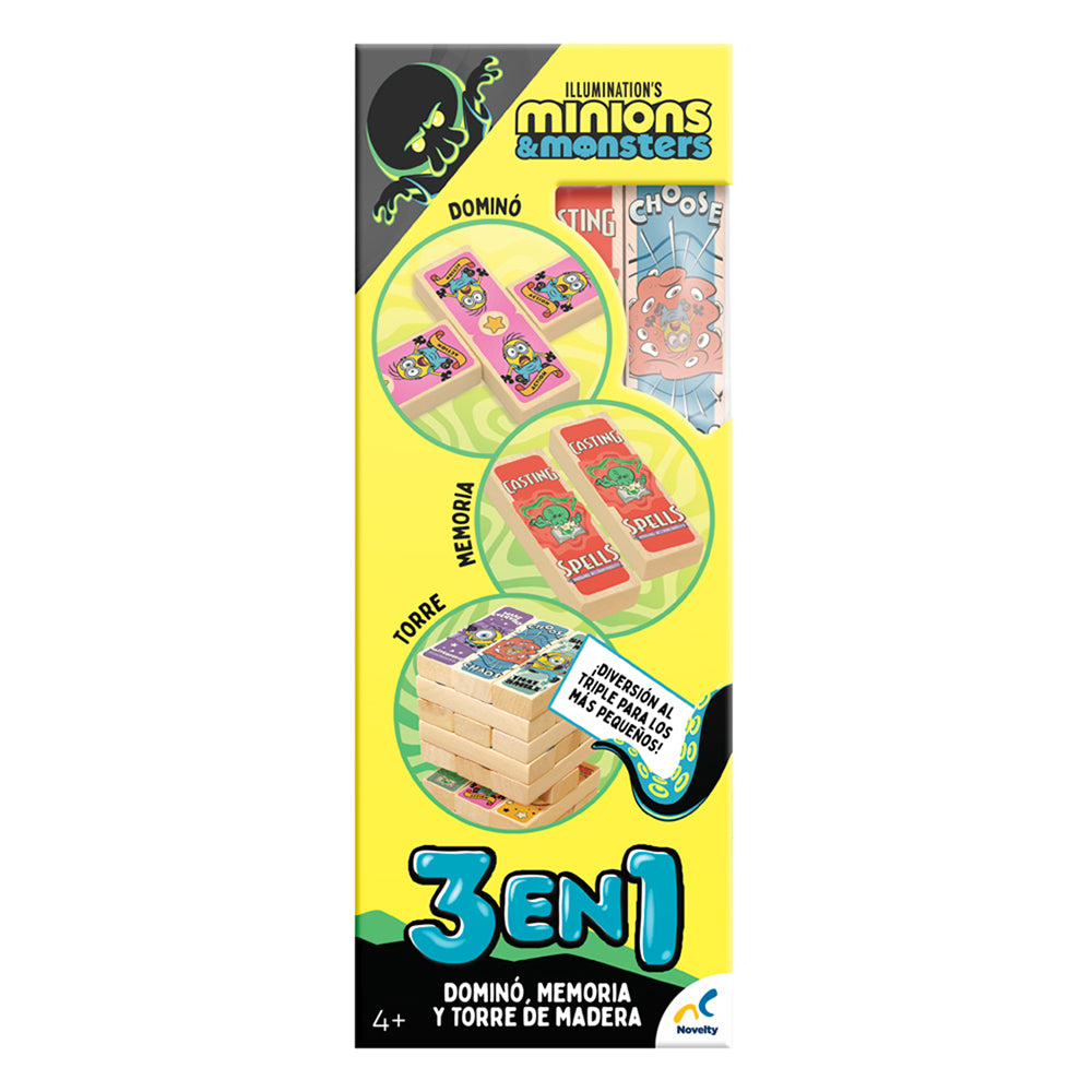 Juego de Mesa Minions and Monsters Torre de madera 3 en 1