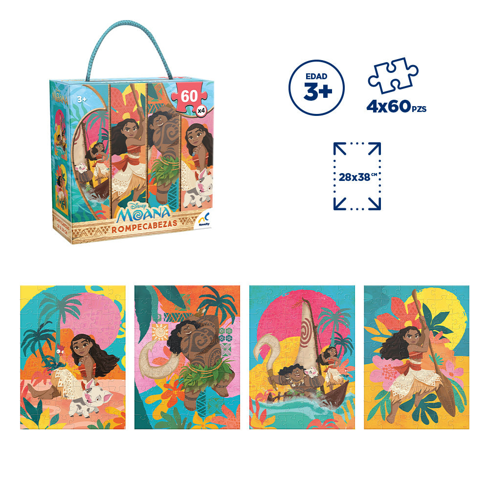 Rompecabezas 4 en 1 Moana 60 Piezas | Set Infantil Disney
